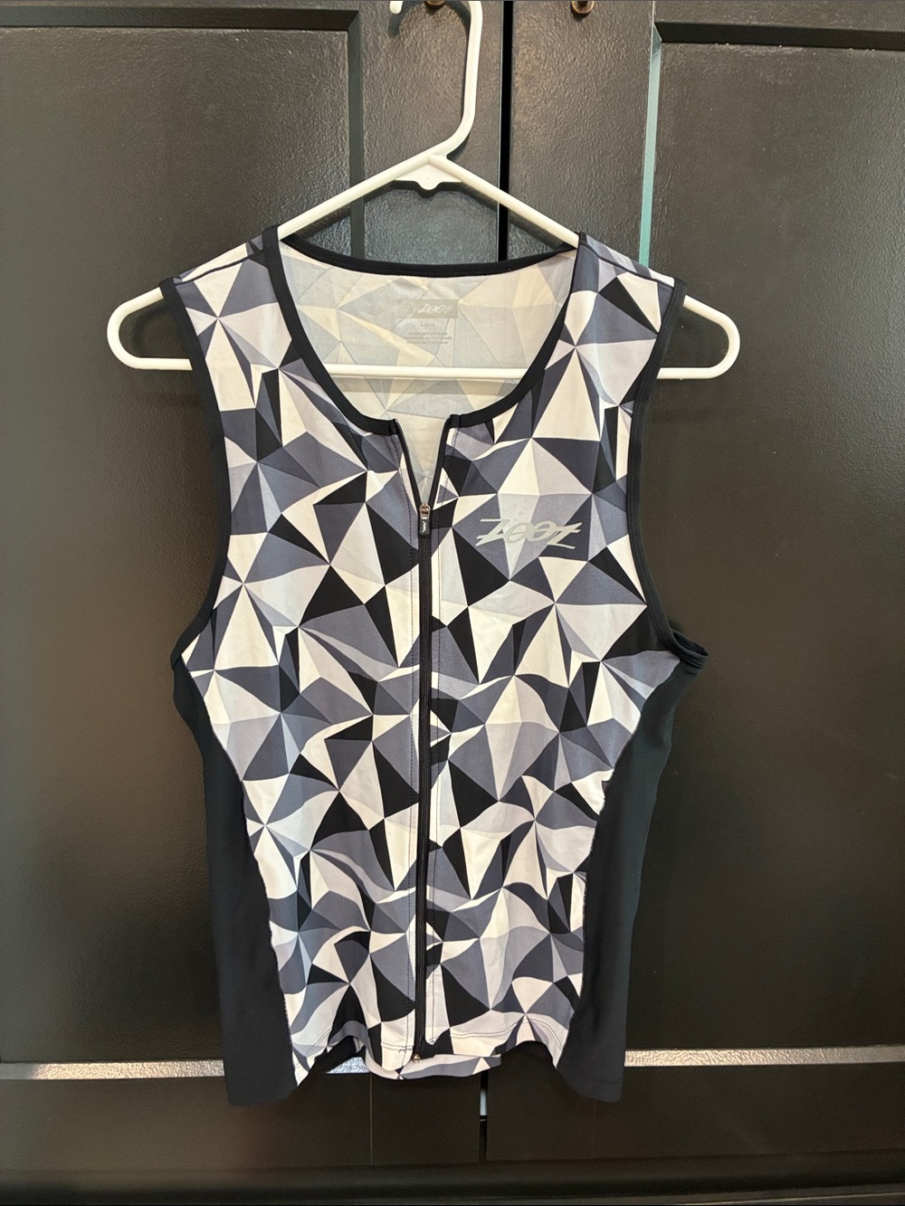 Zoot Black, Gray & White Geometric Front-Zip Tri Top